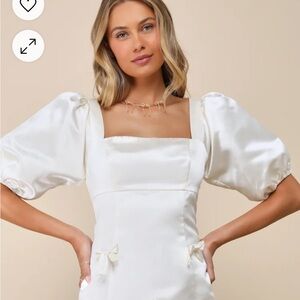 Lulu's White Sheath Mini Dress with Puff Sleeves and Square Neckline
